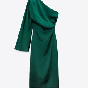 NWT Zara Emerald Green One-Shoulder Dress
